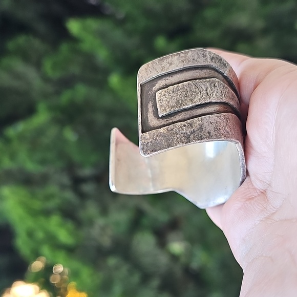 Vintage Sterling Silver Malachite Cuff Bracelet – Tested .925, Native Artisan - Picture 7 of 10